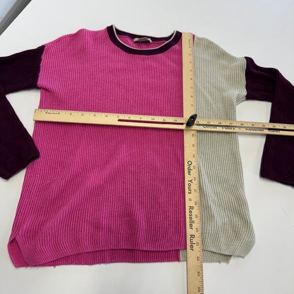 Amicale Sweater Womens Small Pink Colorblock Ribbed Knit Cotton Cashmere - Picture 4 of 6